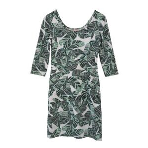 Persifor Kilpatrick Dress XS Green Leaf Print 3/4 Sleeve Stretch‎ Knit Shift
